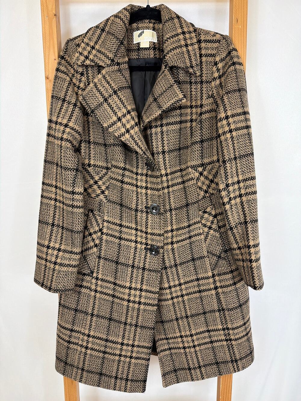 Michael Kors Black Tweed Long Sleeve Button Up Long Coat Size XS Dominican